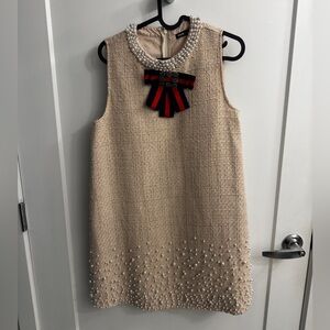Ina from Vici Beige Dress with Pearl and Bow Accents